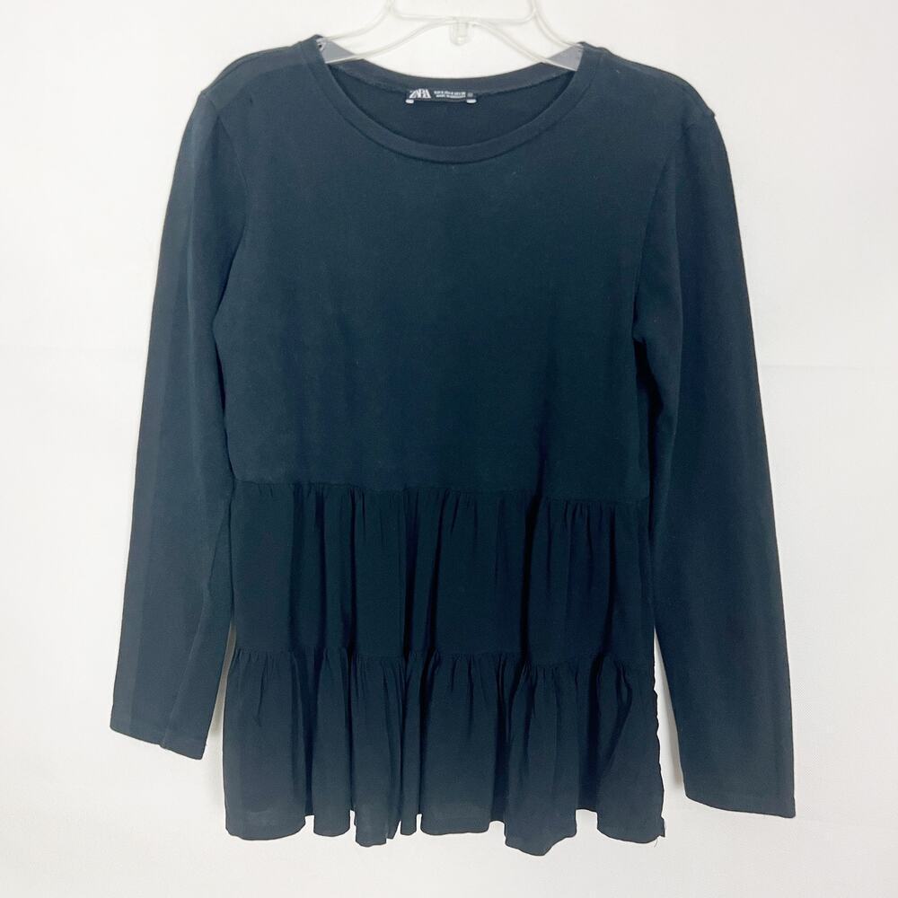 ZARA Pullover Black Tiered Sweater Size Small